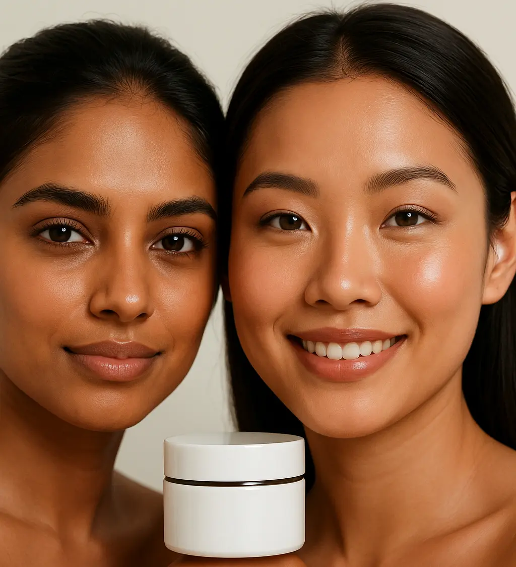 Alice in laboratory setting with skincare formulations